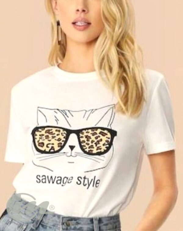 Camiseta básica dama gato lentes