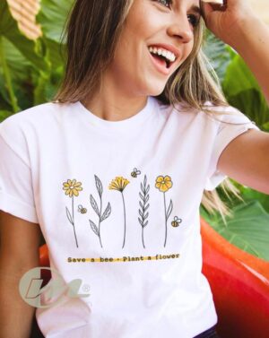 camiseta básica dama plantas y flores